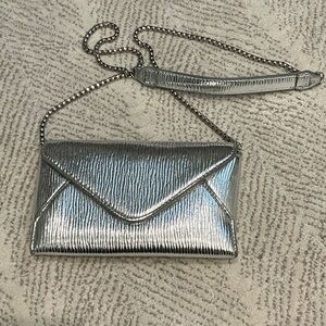 Zara Silver Textured Clutch with Chain Strap